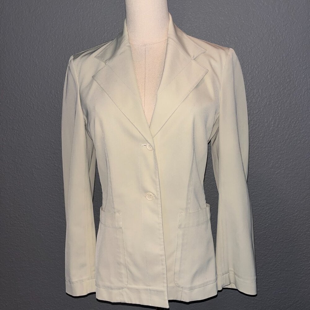 PRADA MADE IN ITALY UNILINED STRETCH SPORTY BLAZER JACKET in CREAM - EUC - IT 38 - Picture 3 of 16